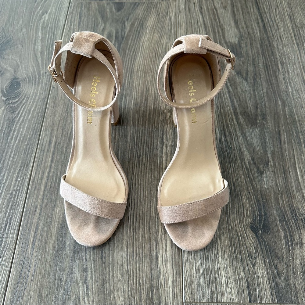 Women's Nude Ankle Strap Open Toe Block Heels